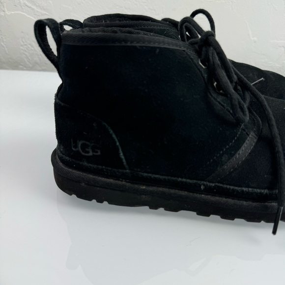 Ugg Boots Ankle Booties Neumel Chukka Leather Suede Solid Black Lined Sheepskin - Picture 13 of 13